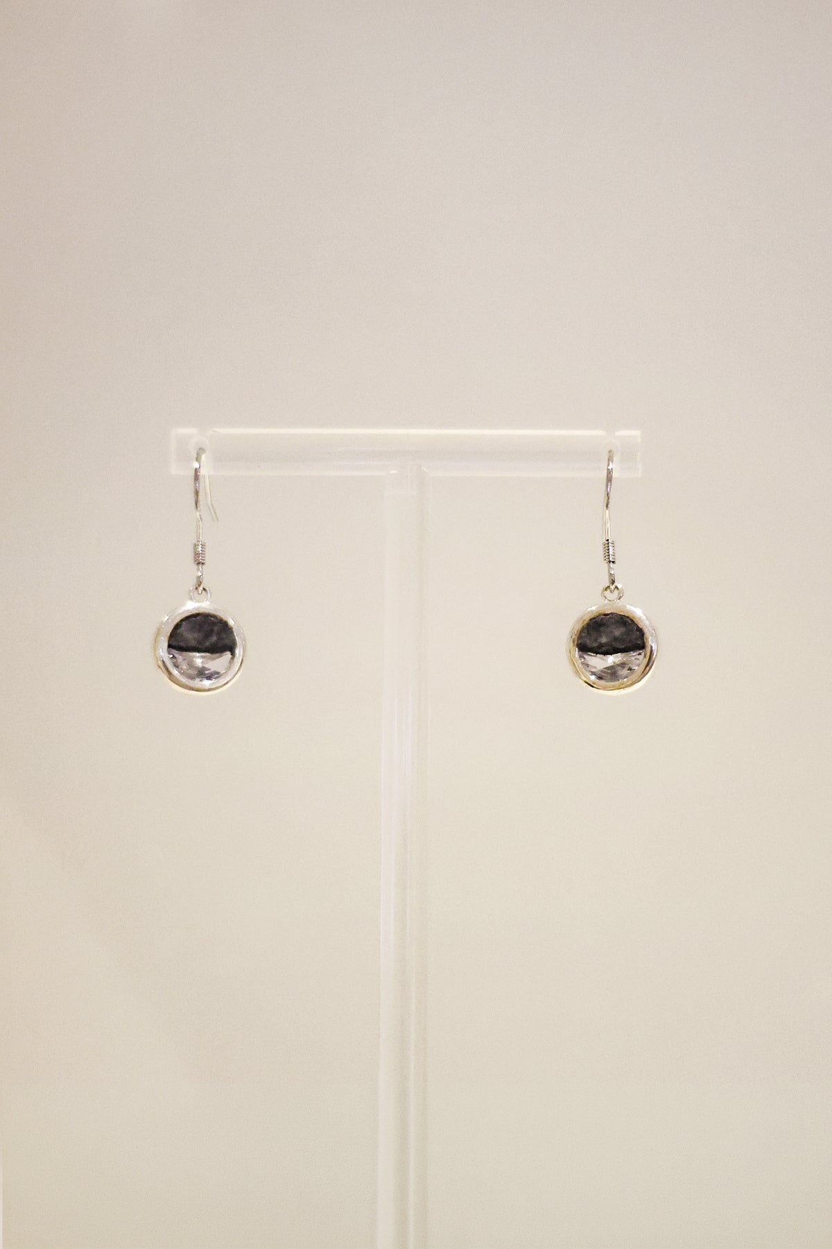 水晶系列｜黑夜圓形水晶銀耳環  Crystal Series｜Night Round Crystal Silver Earrings