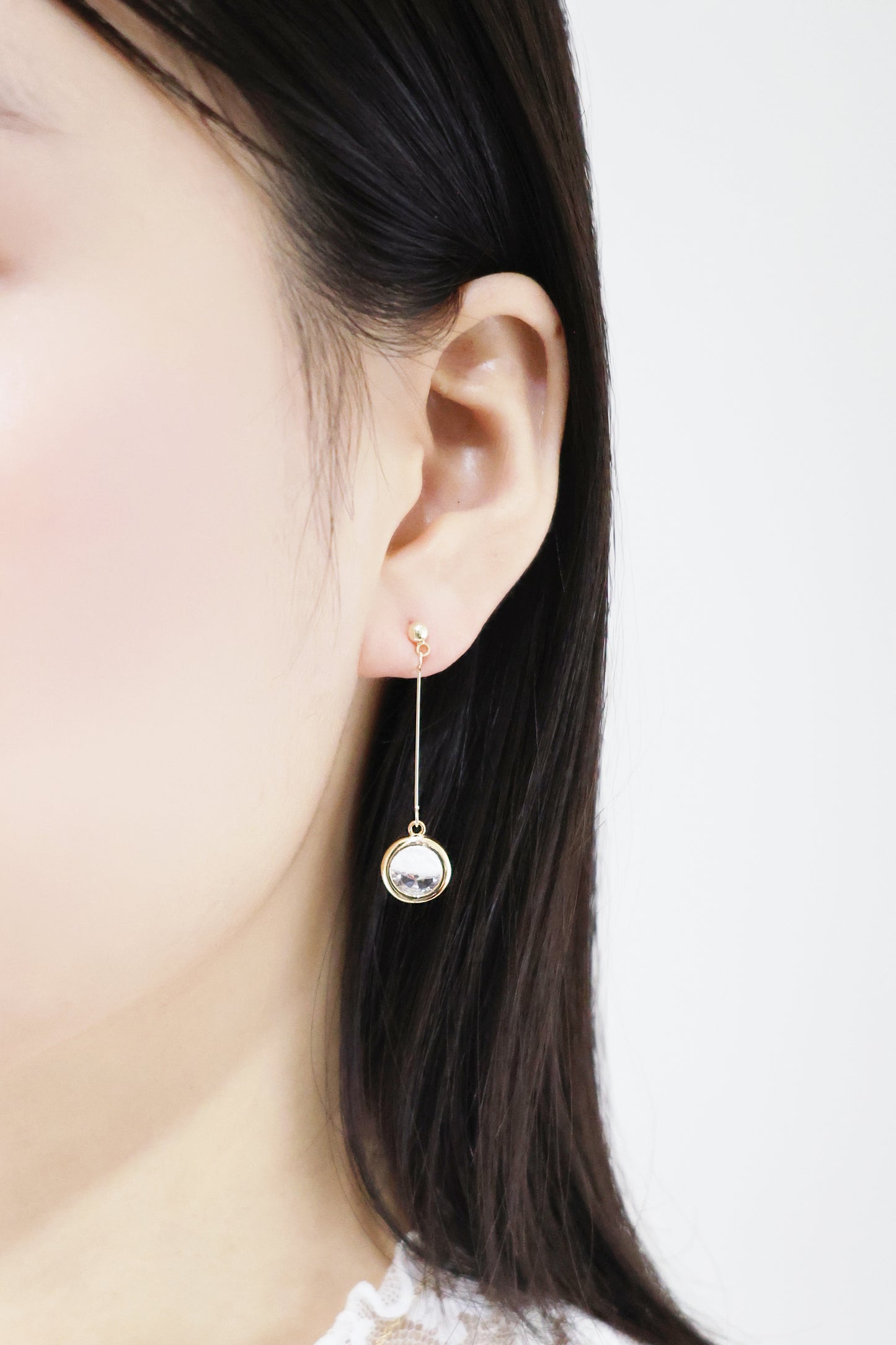 水晶系列｜白晝圓形水晶金長耳環  Crystal Series｜Day Round Crystal Gold Long Earrings