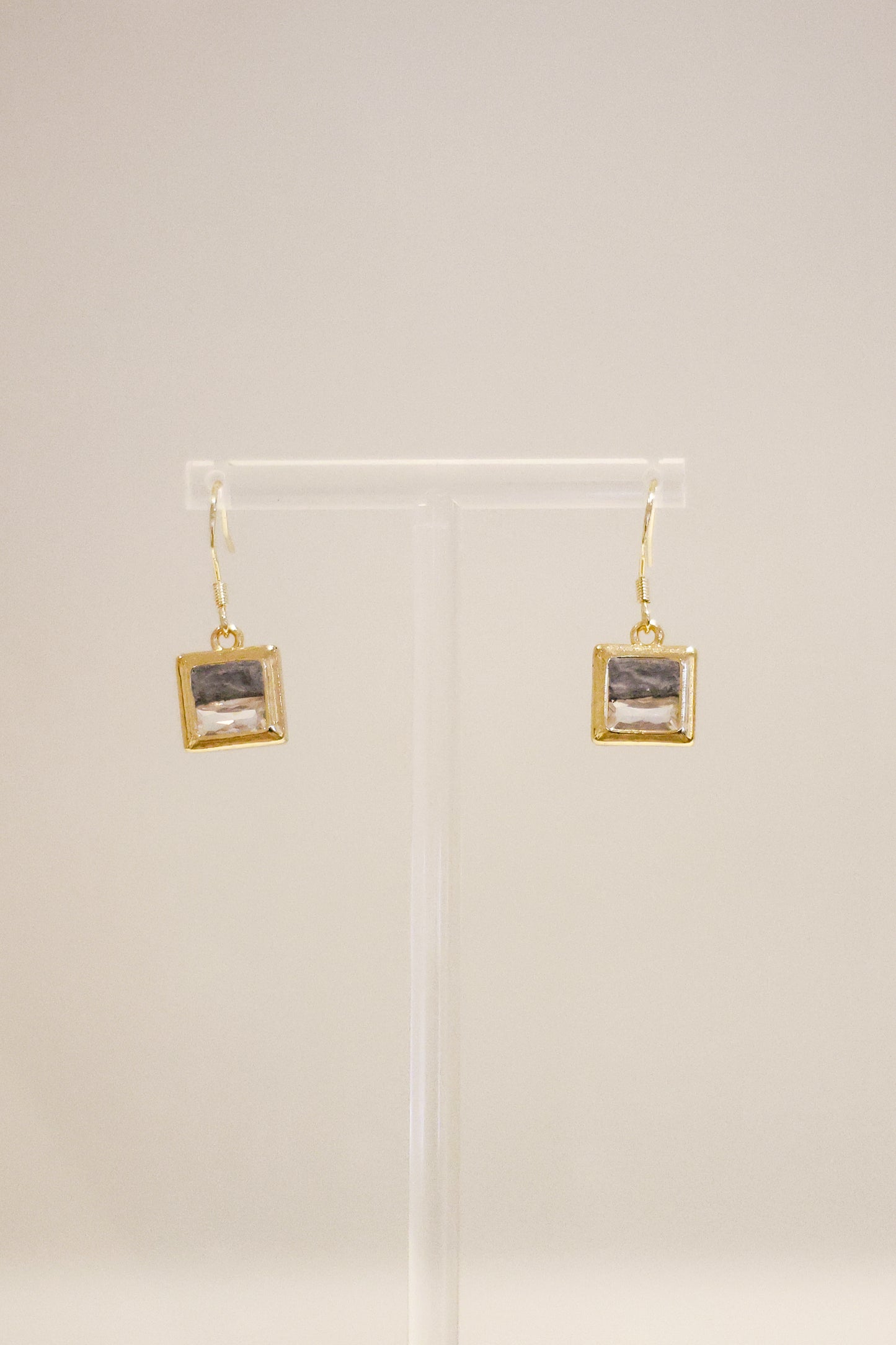 水晶系列｜黑夜方形水晶金耳環  Crystal Series｜Night Square Crystal Gold Earrings