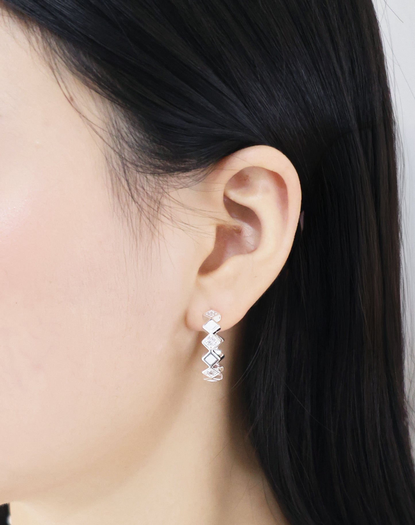 格紋系列｜白銀水泥格紋耳環 Lattice Series｜White Silver Cement Lattice Earrings