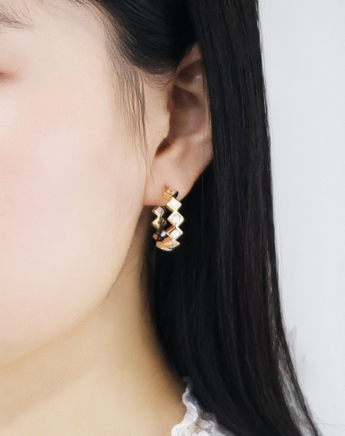 格紋系列｜白金水泥格紋耳環 Lattice Series｜White Gold Cement Lattice Earrings