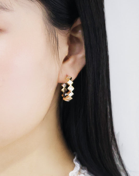 格紋系列｜白金水泥格紋耳環 Lattice Series｜White Gold Cement Lattice Earrings