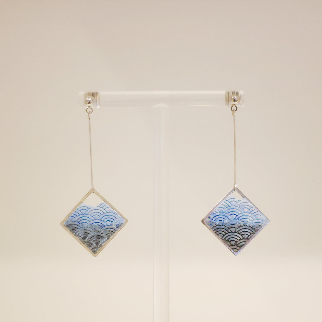 浮世繪系列｜染藍日本水紋水泥耳環 Ukiyo-e Series｜Blue Japanese Wave Pattern Cement Earring