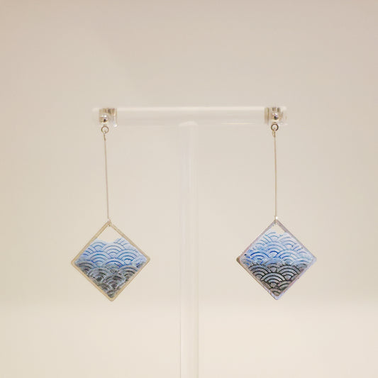 浮世繪系列｜染藍日本水紋水泥耳環 Ukiyo-e Series｜Blue Japanese Wave Pattern Cement Earring