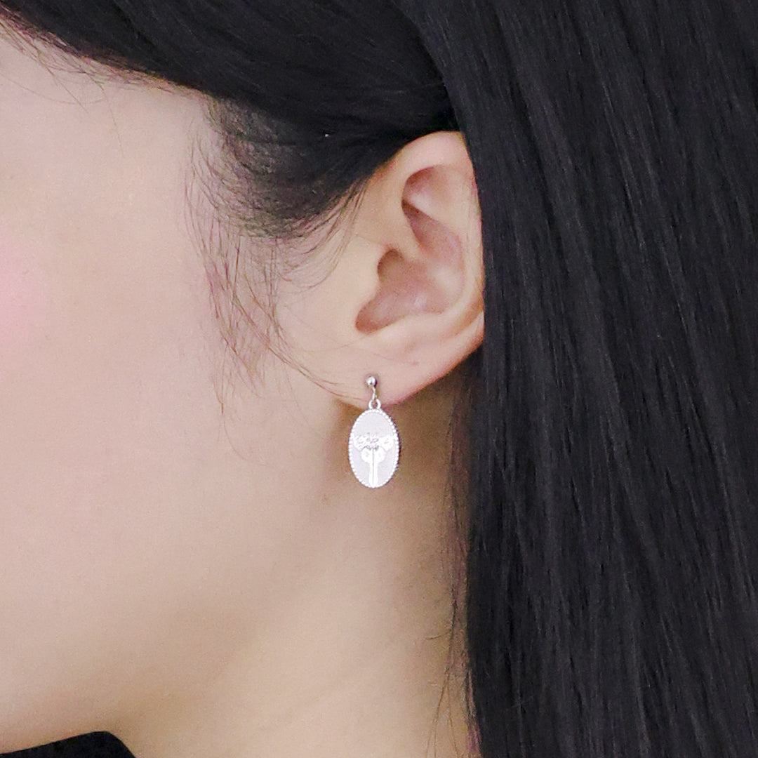 羅盤系列｜銀白蝴蝶羅盤耳環  Compass Series｜White Butterfly Compass Silver Earrings