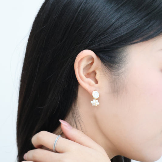 繡球花系列｜金白小繡球花耳環 Hydrangea Series｜Gold White Mini Hydrangea Earrings