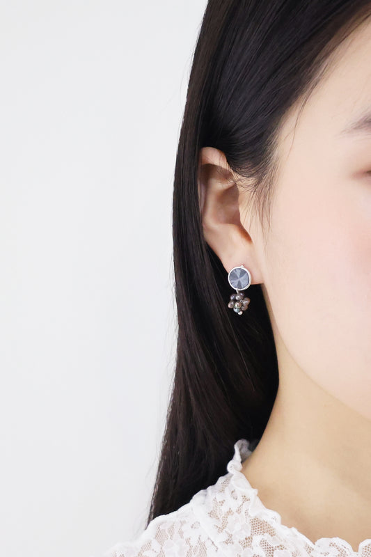 繡球花系列｜銀黑小繡球花耳環 Hydrangea Series｜Silver Black Mini Hydrangea Earrings
