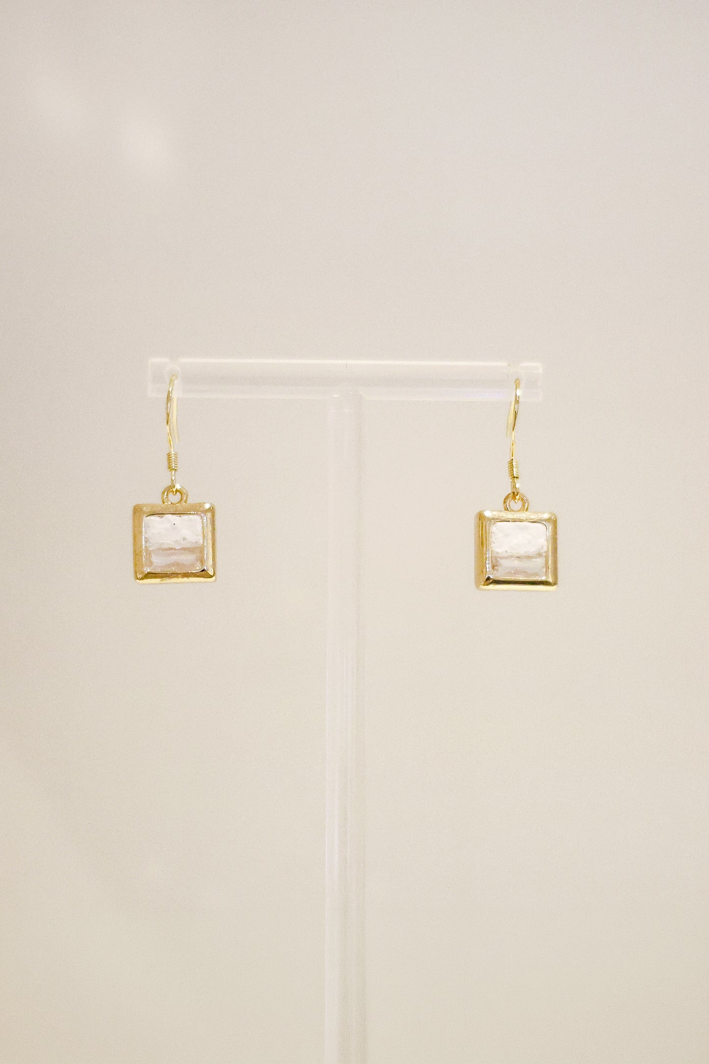 水晶系列｜白晝方形水晶金耳環  Crystal Series｜Day Square Crystal Gold Earrings