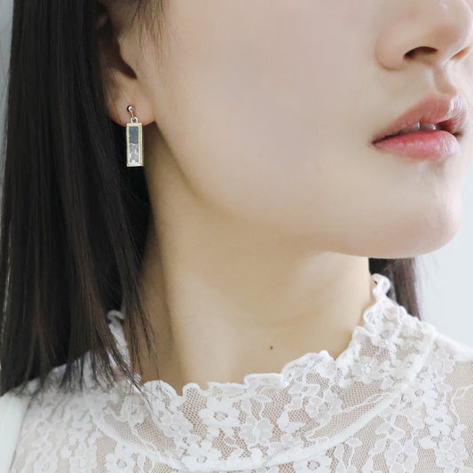 水晶系列｜黑夜長方形水晶銀耳環  Crystal Series｜Night Rectangular Crystal Silver Earrings