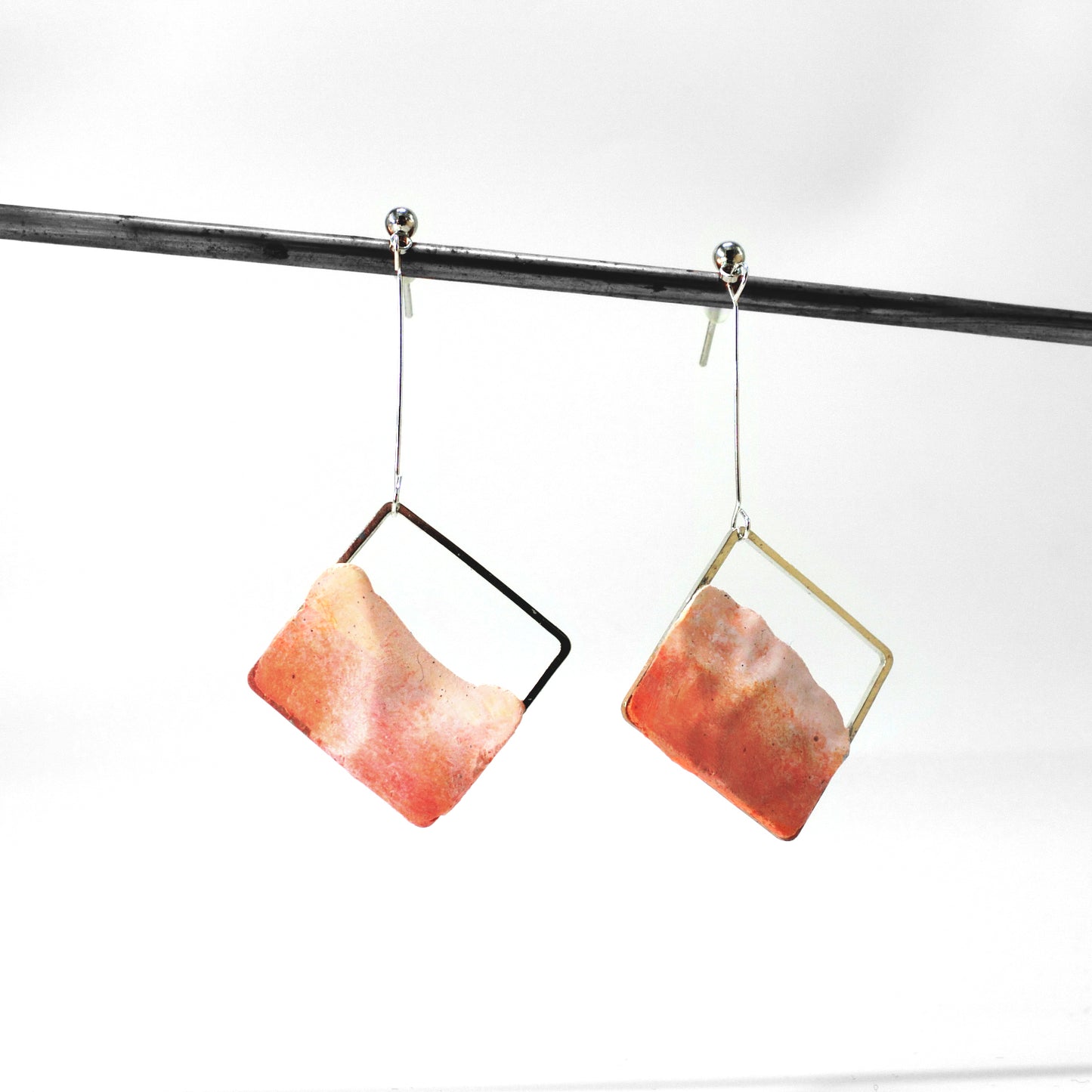 節氣系列｜秋分(橘)垂吊水泥耳環 Solar term Series｜Autumn Equinox rhombic cement earring