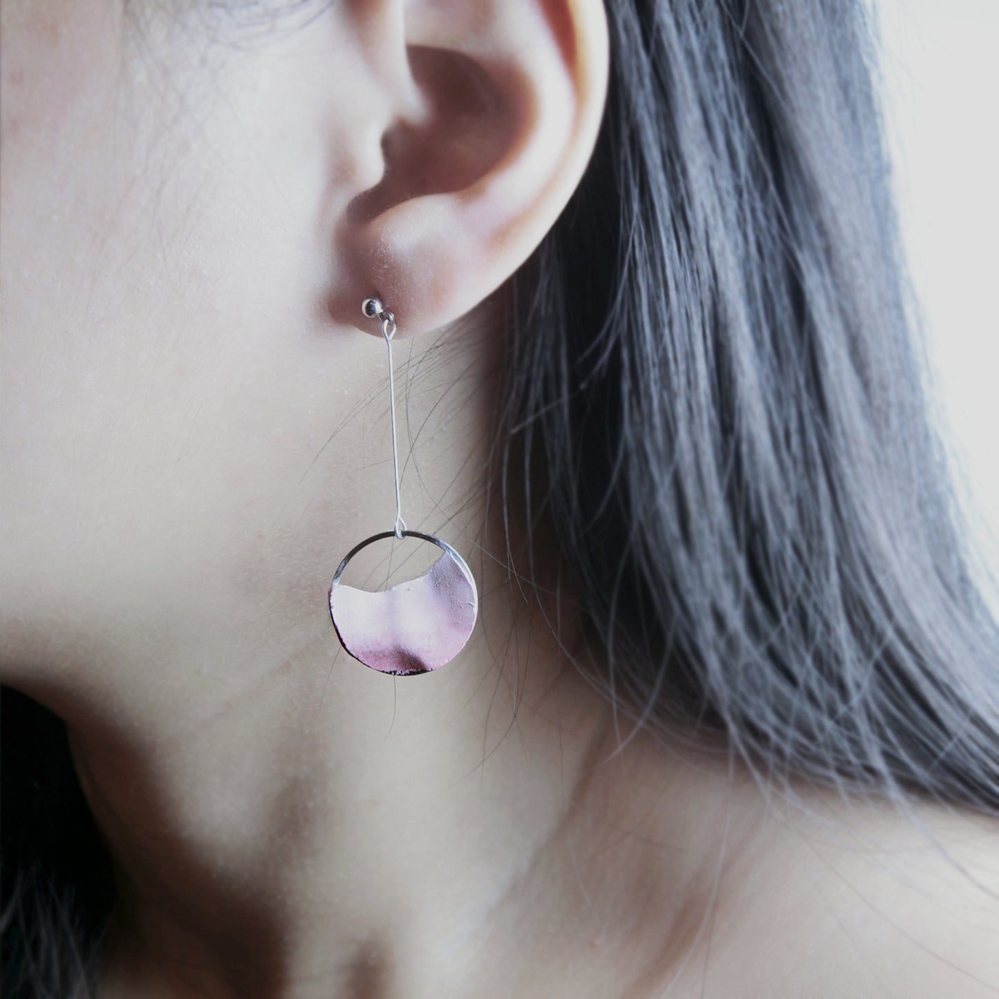 節氣系列｜春分(粉)垂吊水泥耳環 Solar term Series｜Spring Equinox circle cement earring