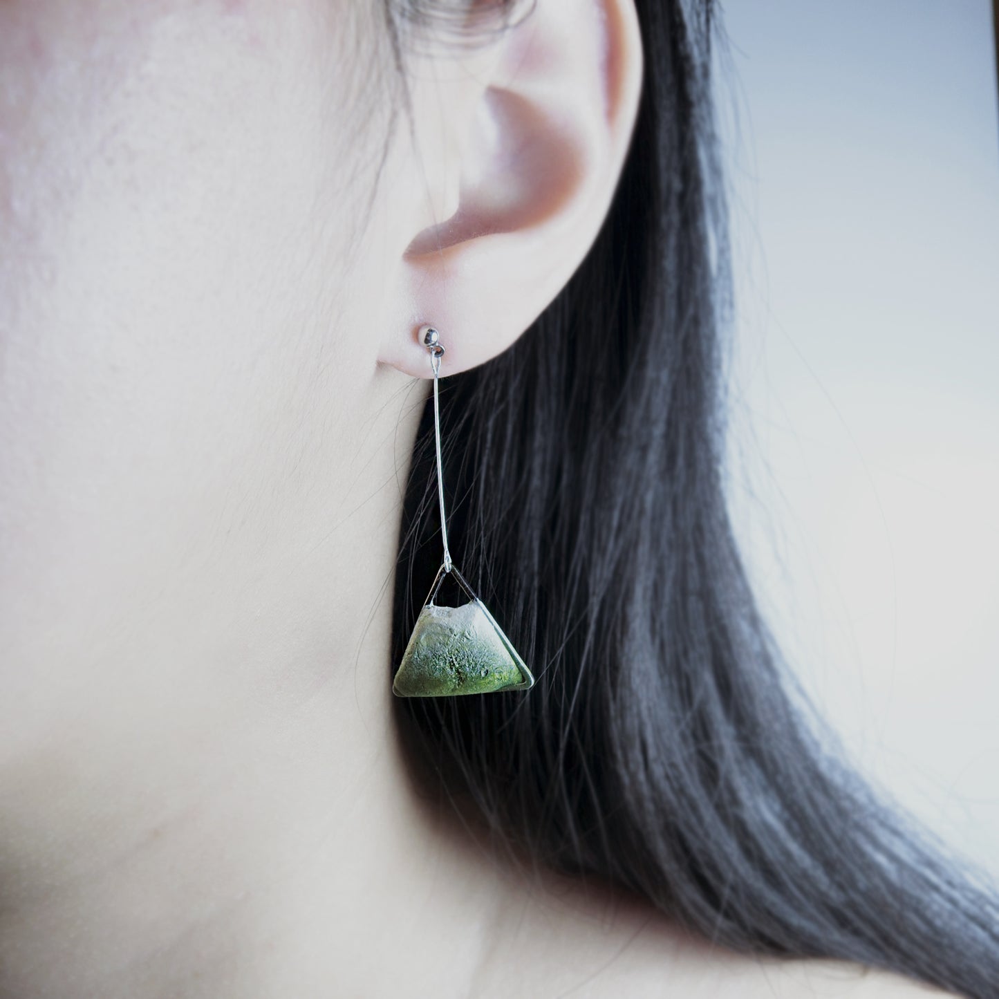 節氣系列｜雨水(綠)垂吊水泥耳環 Solar term Series｜Rain Water triangle cement earring