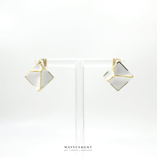 金繼系列｜方形白水泥耳環  Kintsugi Series ｜Square White Cement Earrings