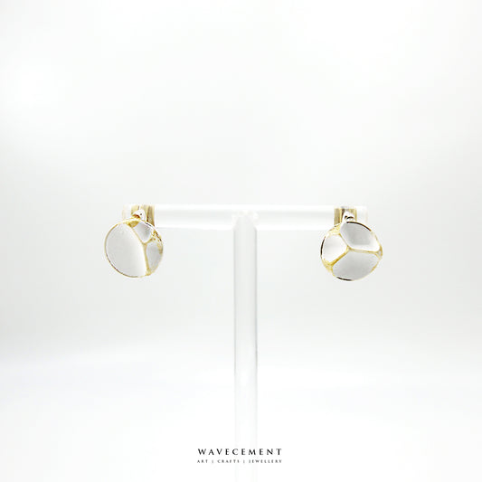 金繼系列｜圓形白水泥耳環  Kintsugi Series ｜Round White Cement Earrings