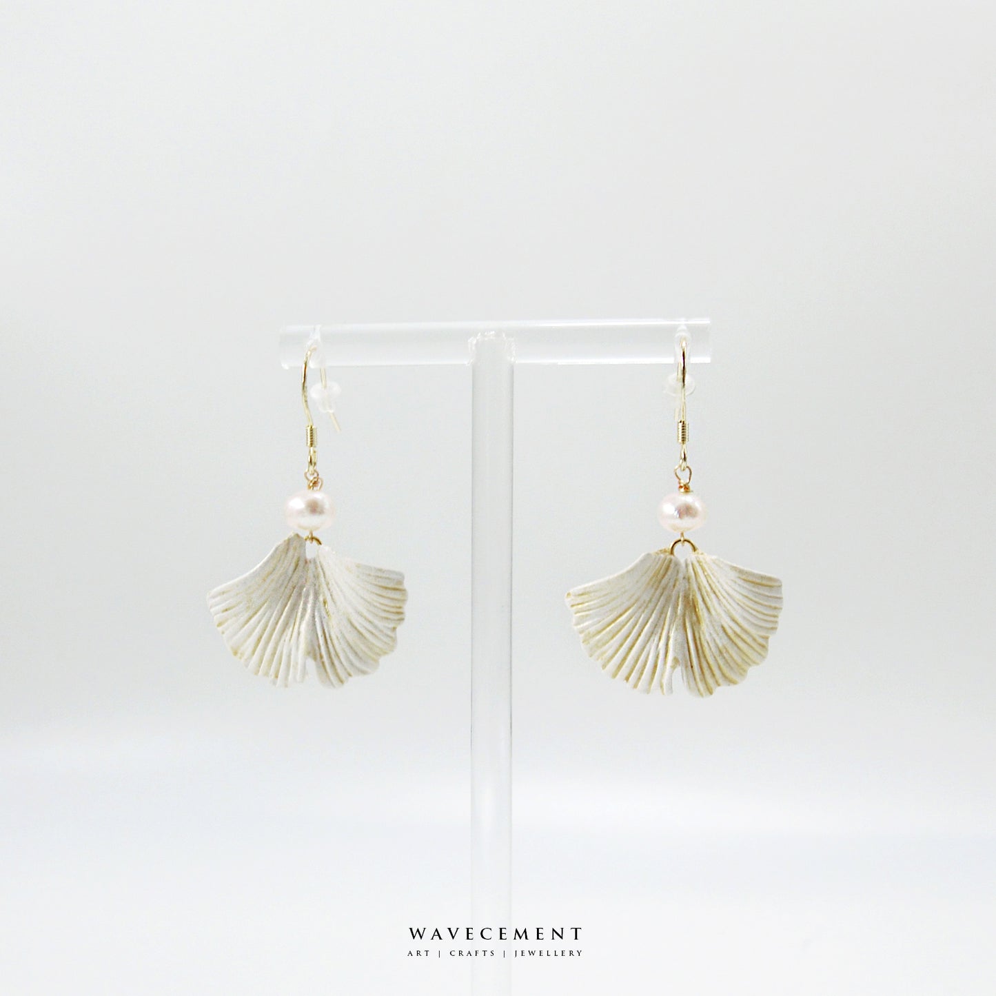 自然系列｜銀杏珍珠水泥耳環 Natural Series｜Ginkgo Pearl Cement Pendant Earrings