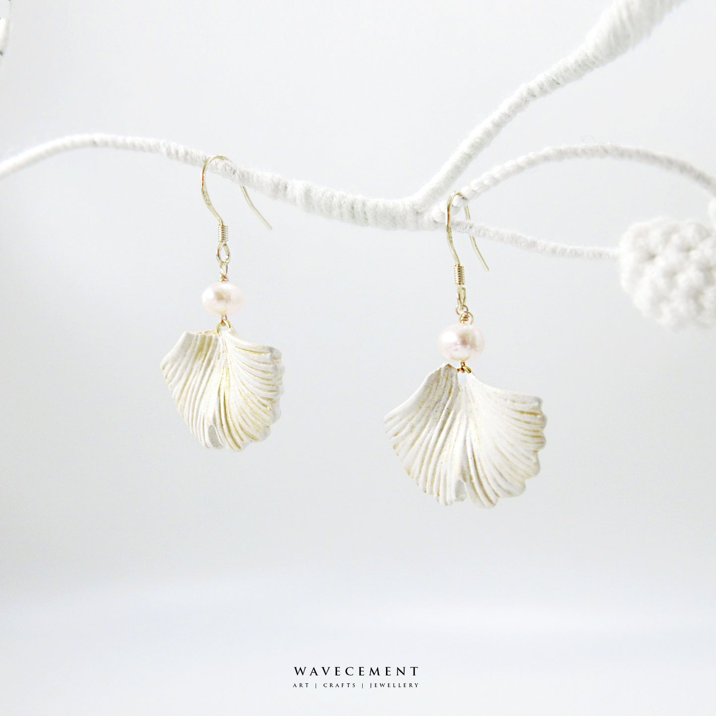 自然系列｜銀杏珍珠水泥耳環 Natural Series｜Ginkgo Pearl Cement Pendant Earrings