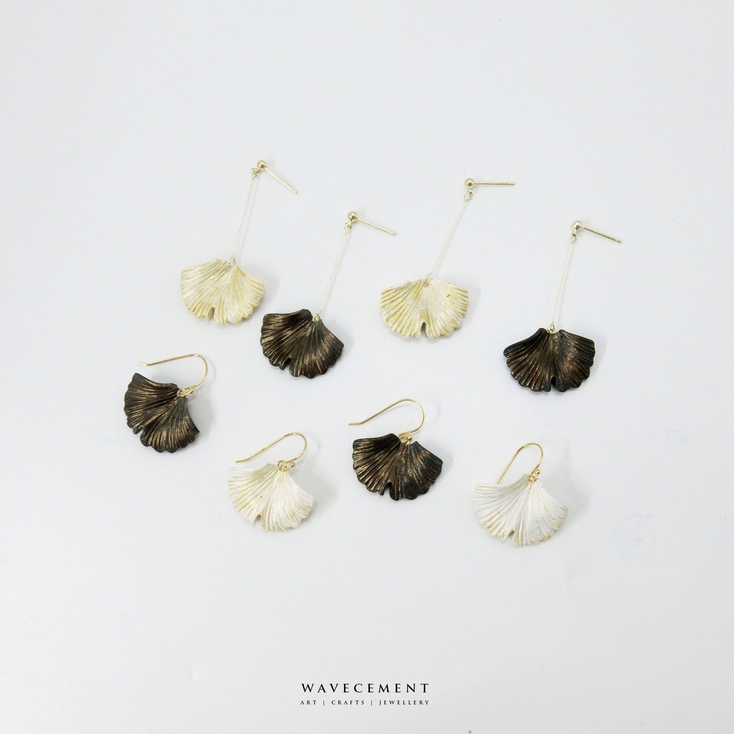 自然系列｜銀杏-金短水泥耳環 Natural Series｜Ginkgo-Gold Cement Pendant Earrings