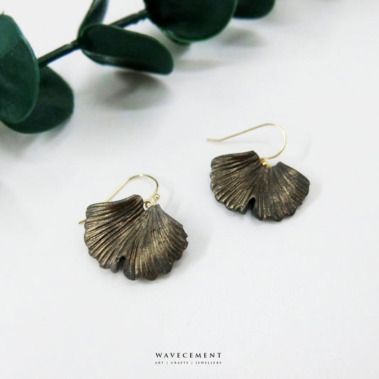 銀杏系列｜銀杏黑金短水泥耳環 Ginkgo Series｜Ginkgo Black Gold Cement Pendant Earrings