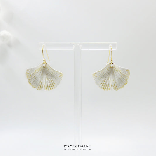 銀杏系列｜銀杏白金短水泥耳環 Ginkgo Series｜Ginkgo White Gold Cement Pendant Earrings