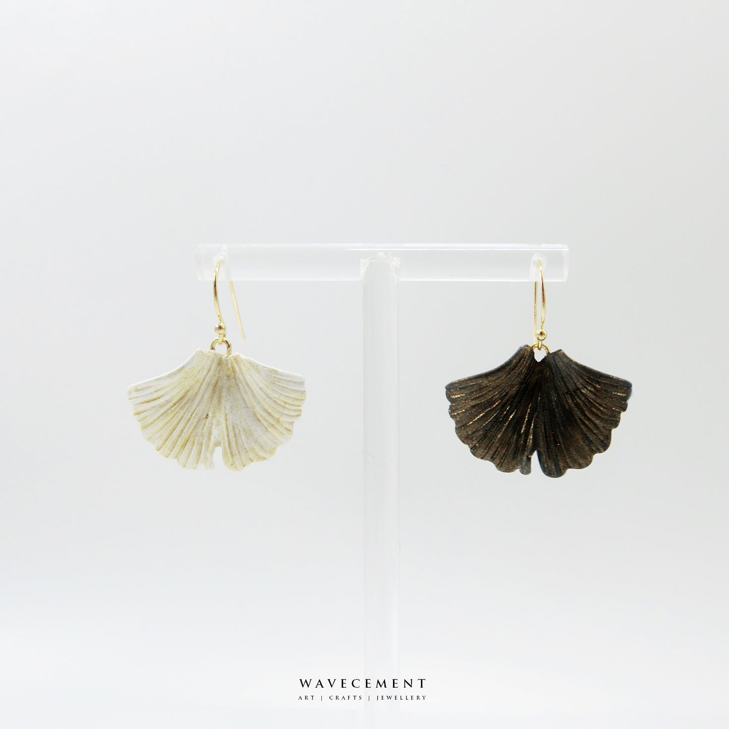 自然系列｜銀杏-金短水泥耳環 Natural Series｜Ginkgo-Gold Cement Pendant Earrings