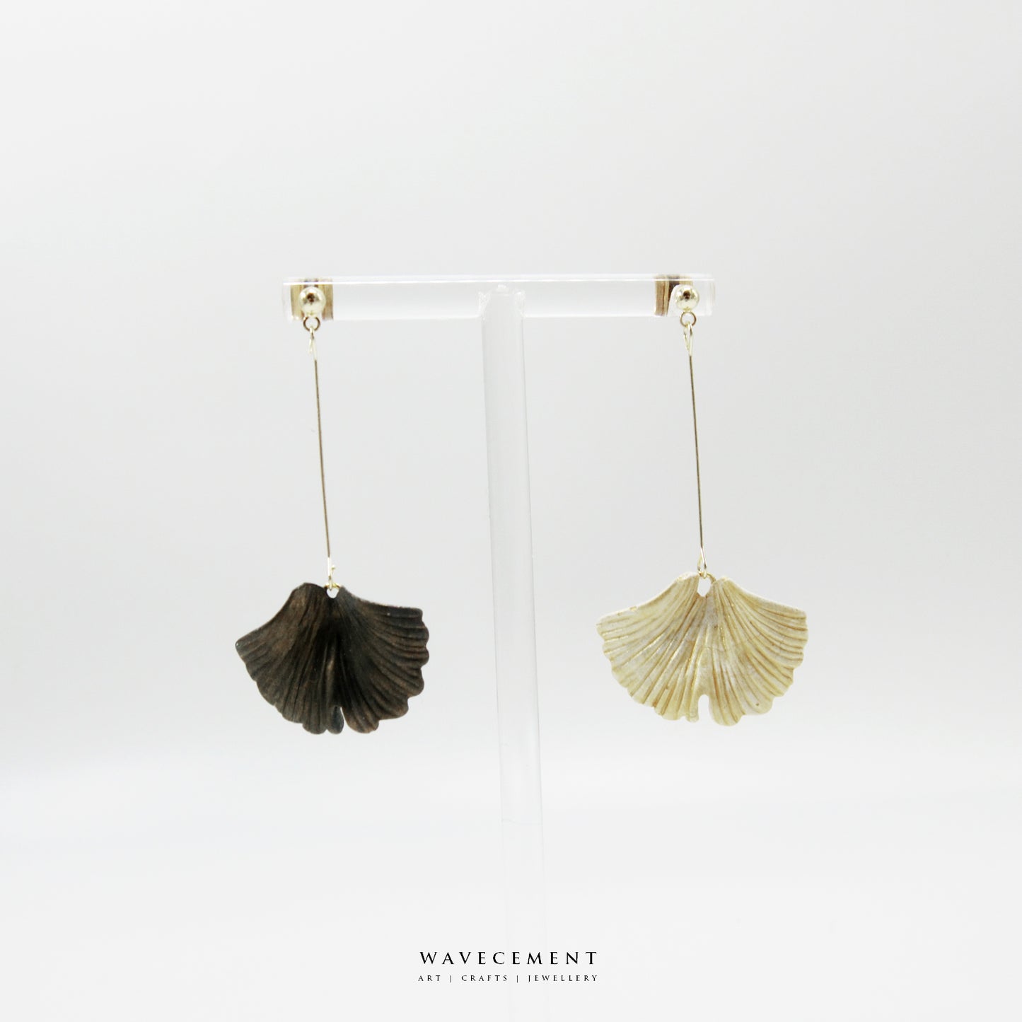 自然系列｜銀杏-金長垂吊水泥耳環 Natural Series｜Ginkgo-Gold Long Cement Pendant Earrings