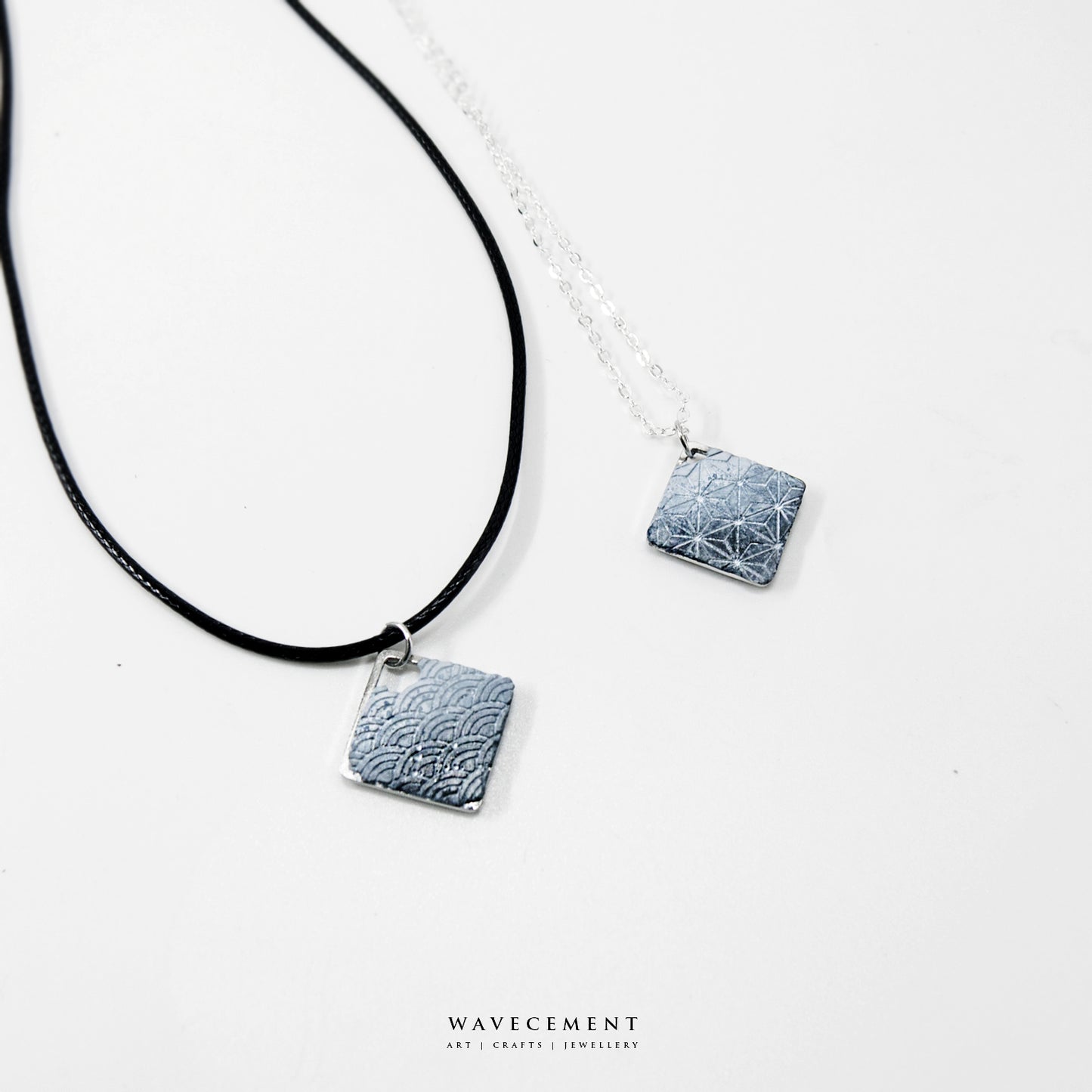 浮世繪系列｜染藍日本紋水泥項鍊 Ukiyo-e Series｜Blue Japanese Pattern Cement Necklace