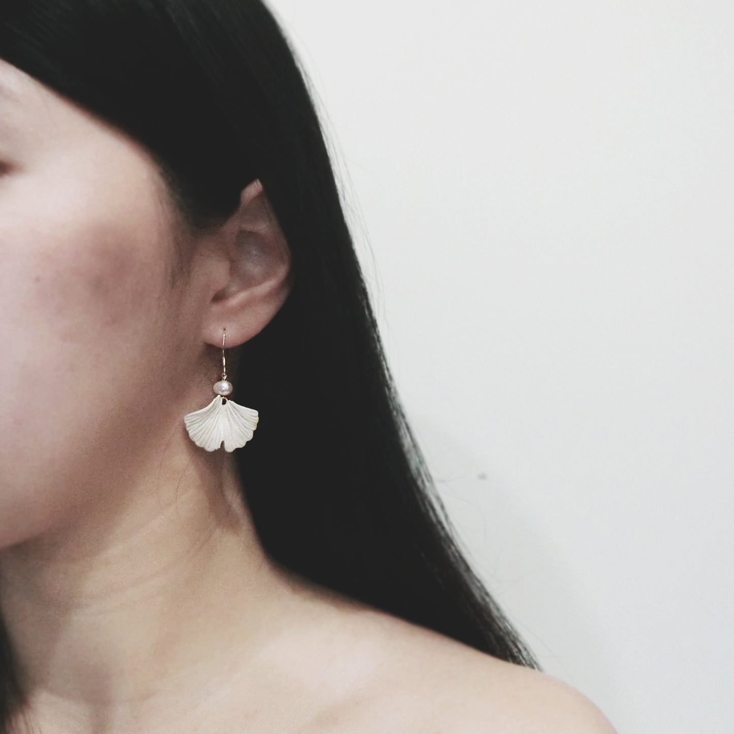 自然系列｜銀杏珍珠水泥耳環 Natural Series｜Ginkgo Pearl Cement Pendant Earrings