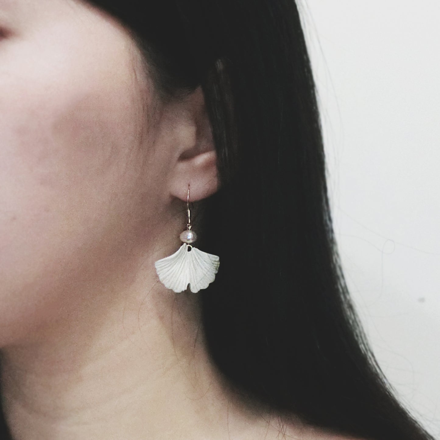 自然系列｜銀杏珍珠水泥耳環 Natural Series｜Ginkgo Pearl Cement Pendant Earrings