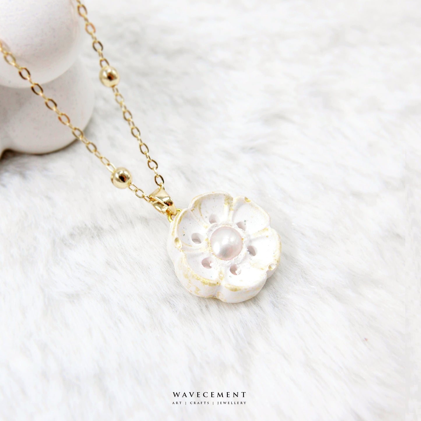 珍珠系列｜六瓣花珍珠項鍊 Pearl Series｜Flower Pearl Cement Necklace