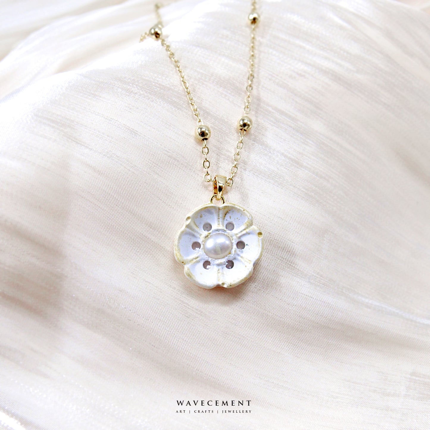 珍珠系列｜六瓣花珍珠項鍊 Pearl Series｜Flower Pearl Cement Necklace