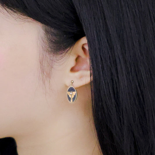 羅盤系列｜金黑蝴蝶羅盤耳環  Compass Series｜Black Butterfly Compass Gold Earrings