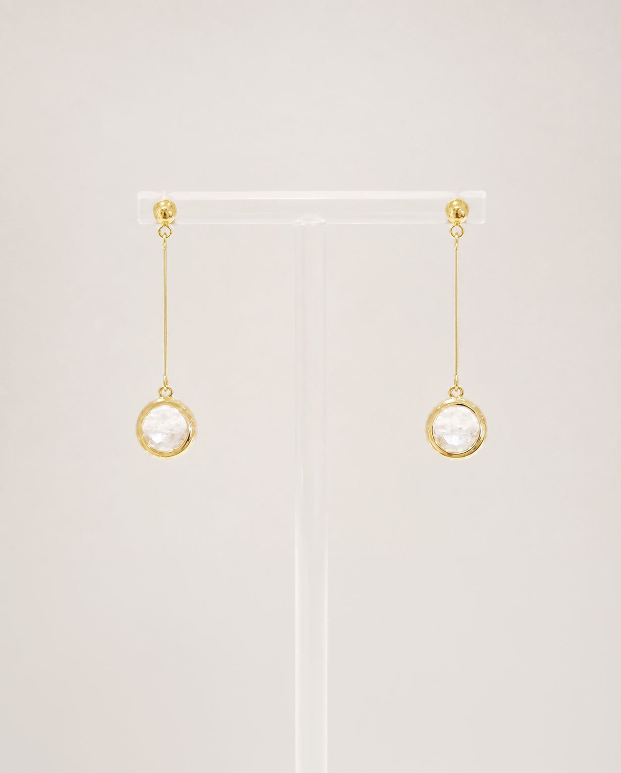 水晶系列｜白晝圓形水晶金長耳環  Crystal Series｜Day Round Crystal Gold Long Earrings
