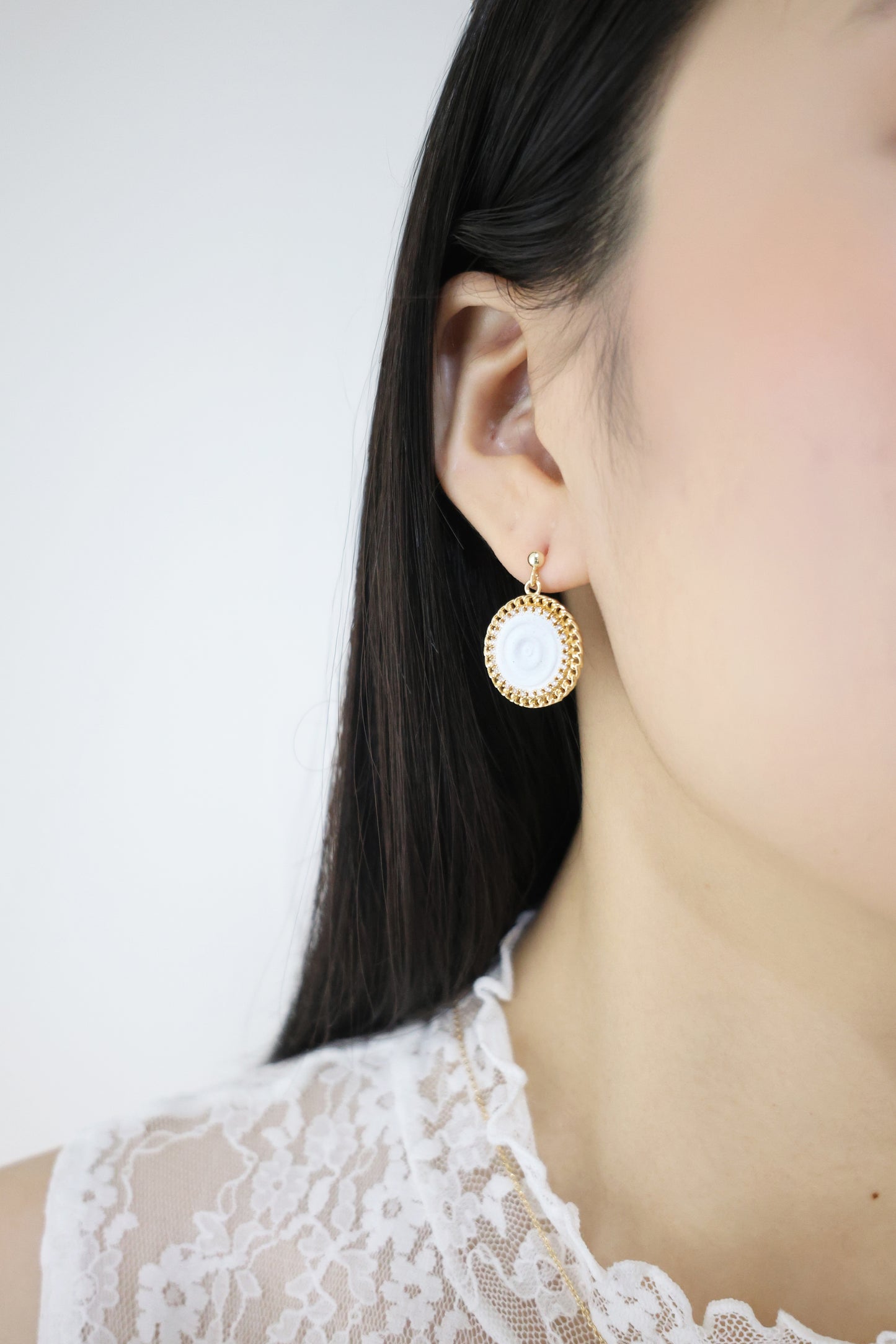 阿波羅系列｜太陽輪水紋白金耳環 Apollo Series｜Apollo Wave White Gold Earrings
