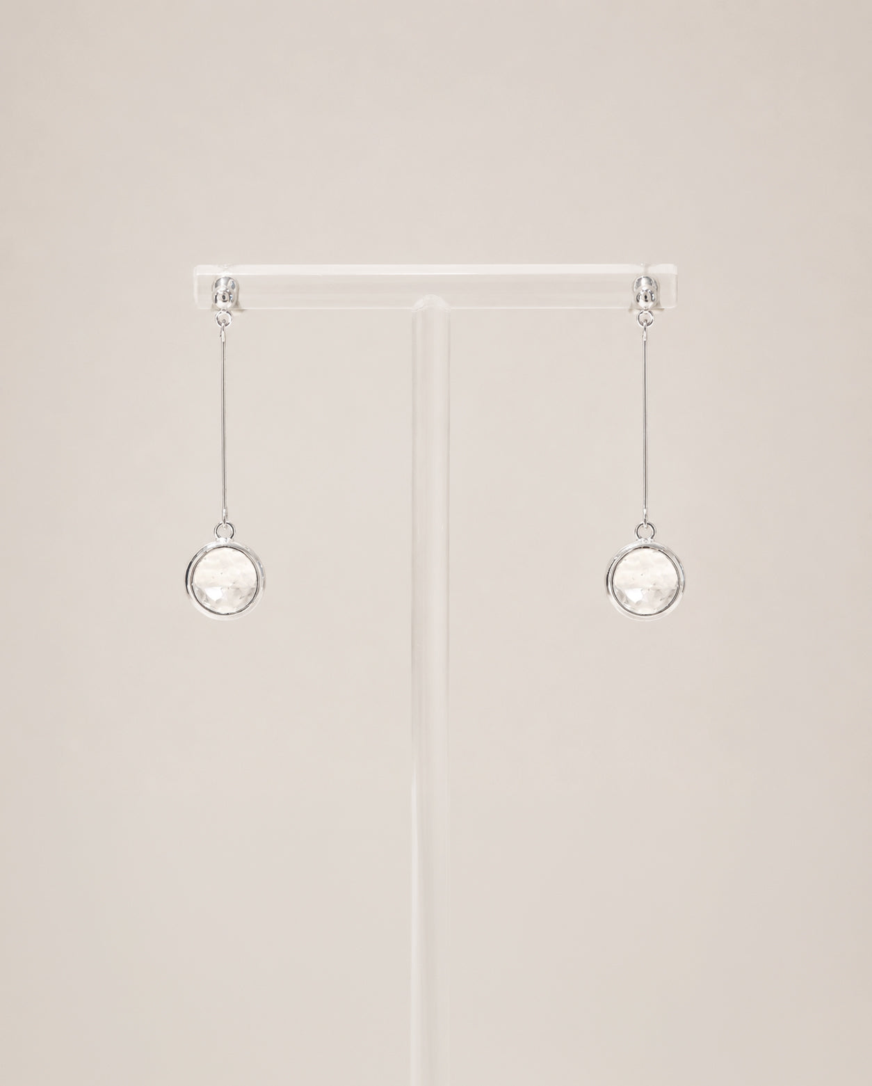 水晶系列｜白晝圓形水晶銀長耳環  Crystal Series｜Day Round Crystal Silver Long Earrings
