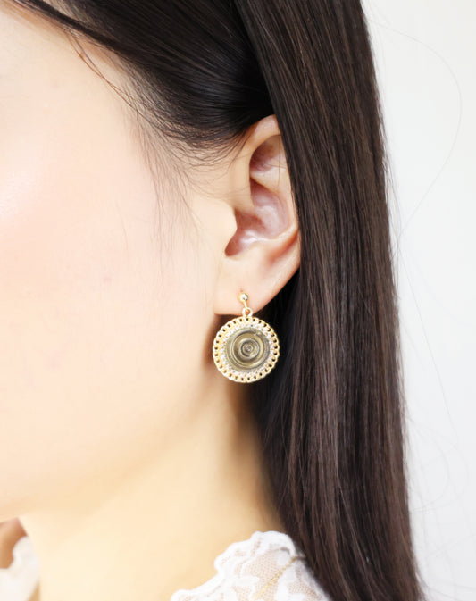 阿波羅系列｜太陽輪水紋黑金耳環 Apollo Series｜Apollo Wave Black Gold Earrings