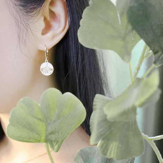 羅盤系列｜銀白銀杏羅盤耳環  Compass Series｜White Ginkgo Compass Silver Earrings