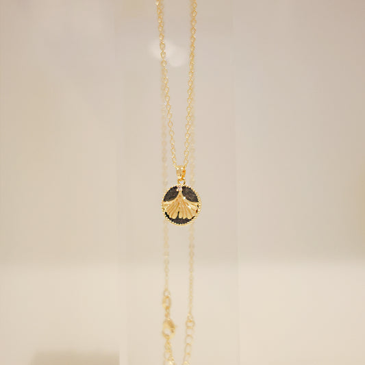 羅盤系列｜金黑銀杏羅盤項鏈  Compass Series｜Black Ginkgo Compass Gold Necklace