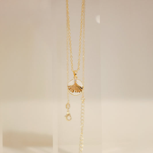 羅盤系列｜金白銀杏羅盤項鏈  Compass Series｜White Ginkgo Compass Gold Necklace