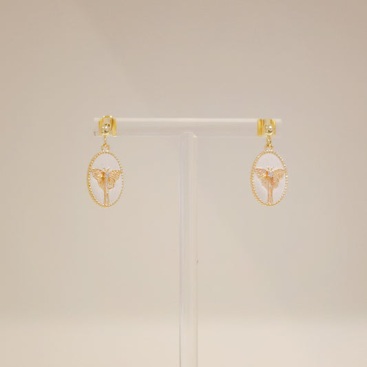 羅盤系列｜金白蝴蝶羅盤耳環  Compass Series｜White Butterfly Compass Gold Earrings