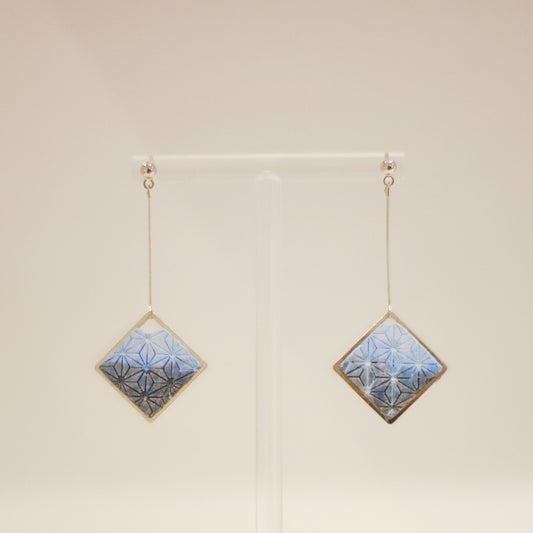 浮世繪系列｜染藍日本花紋水泥耳環 Ukiyo-e Series｜Blue Japanese Flower Pattern Cement Earring