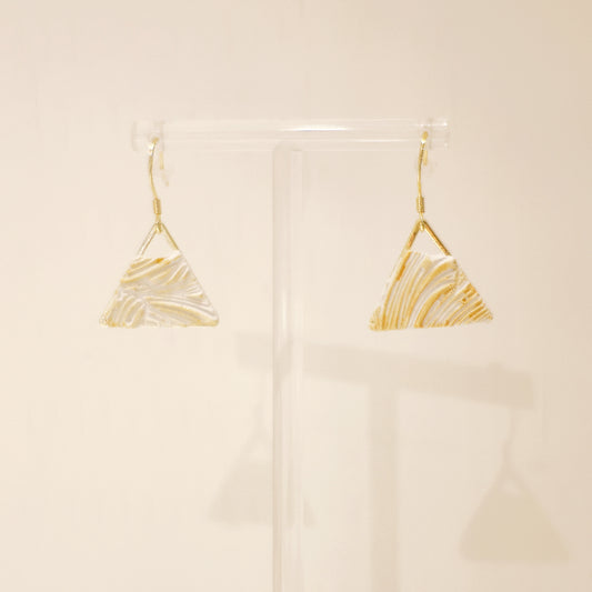 線條系列｜白金色三角垂吊線條水泥耳環 Line Series｜Gold Triangle Cement Earrings