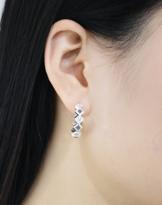 格紋系列｜黑銀水泥格紋耳環 Lattice Series｜Black Silver Cement Lattice Earrings