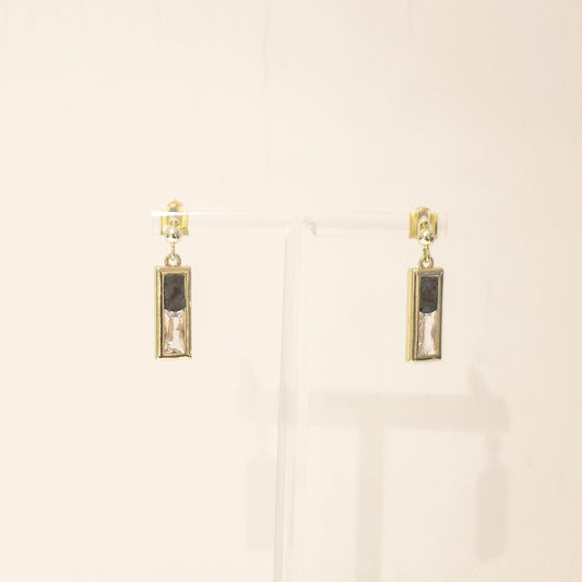 水晶系列｜黑夜長方形水晶金耳環  Crystal Series｜Night Rectangular Crystal Gold Earrings