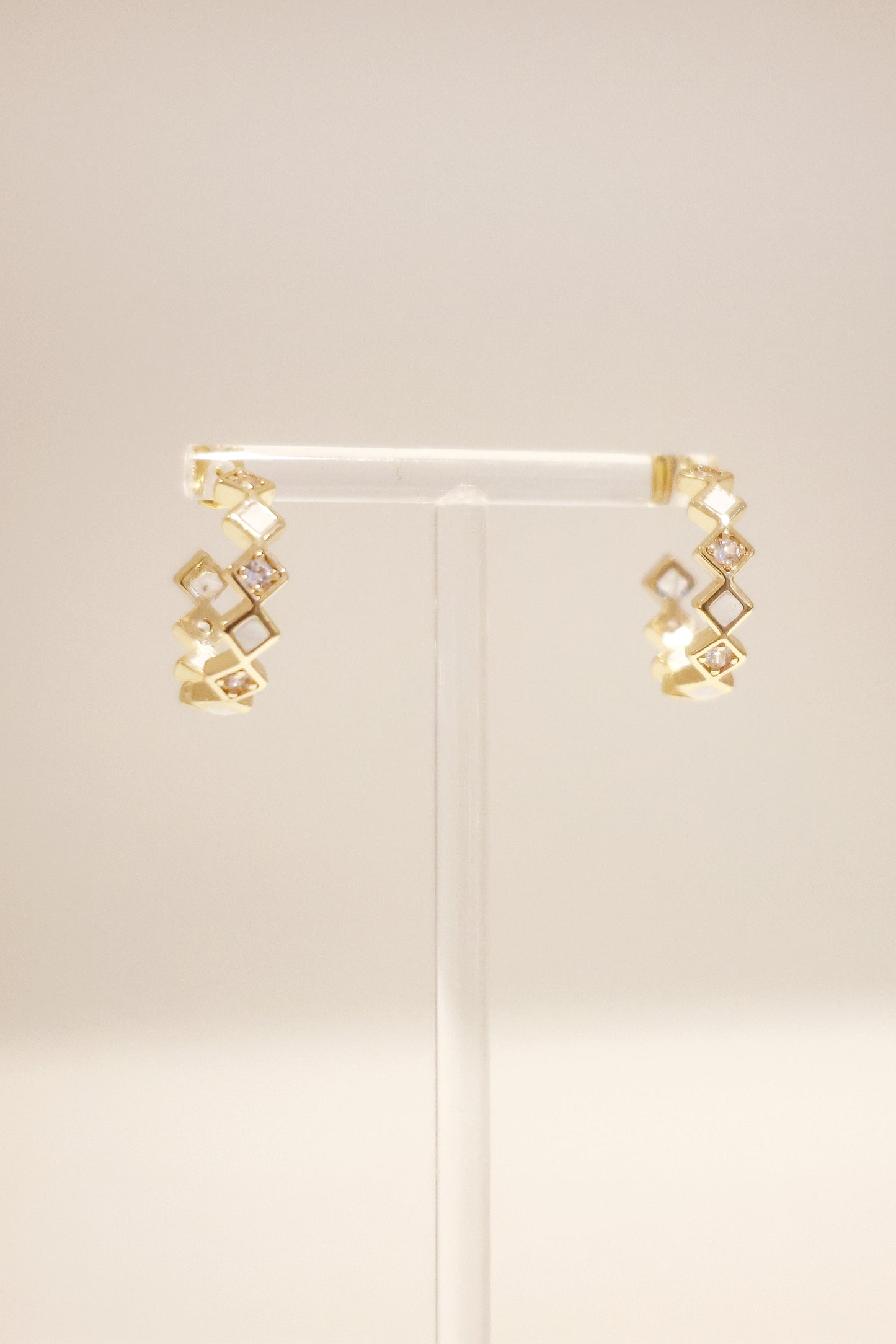 格紋系列｜白金水泥格紋耳環 Lattice Series｜White Gold Cement Lattice Earrings