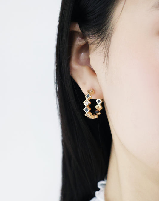 格紋系列｜黑金水泥格紋耳環 Lattice Series｜Black Gold Cement Lattice Earrings