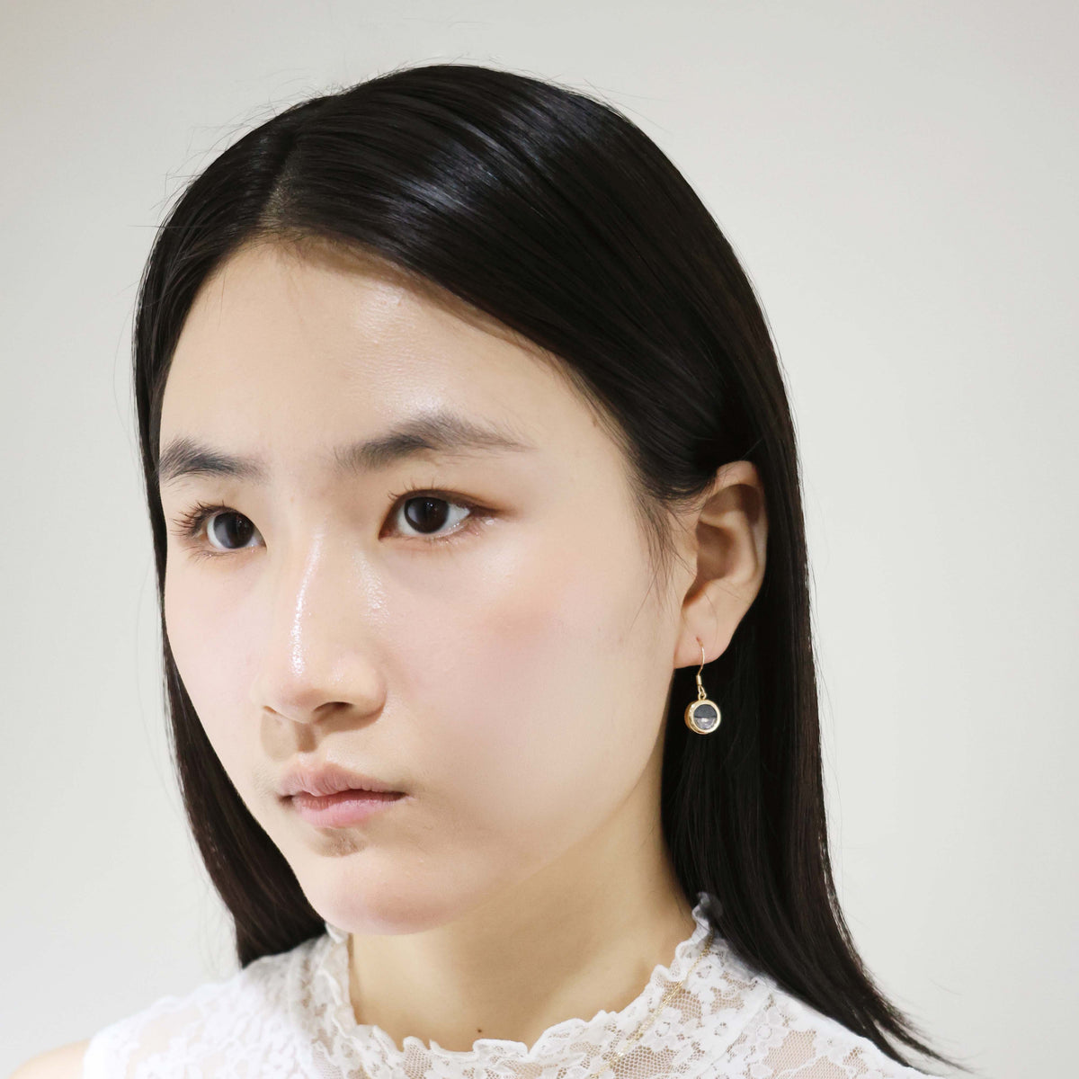 水晶系列｜黑夜圓形水晶金耳環  Crystal Series｜Night Round Crystal Gold Earrings