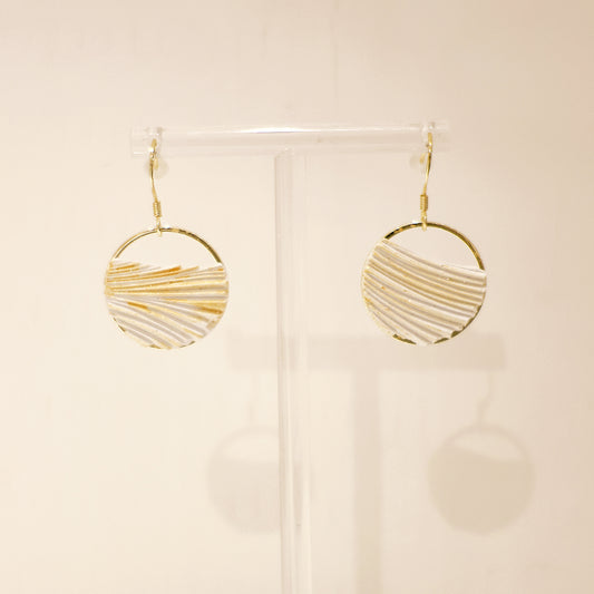 線條系列｜白金色圓形垂吊線條水泥耳環 Line Series｜Gold Round Cement Earrings