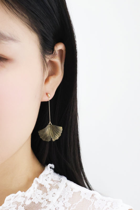 銀杏系列｜黑金銀杏長垂吊水泥耳環 Ginkgo Series｜Black Gold Ginkgo Long Cement Earrings