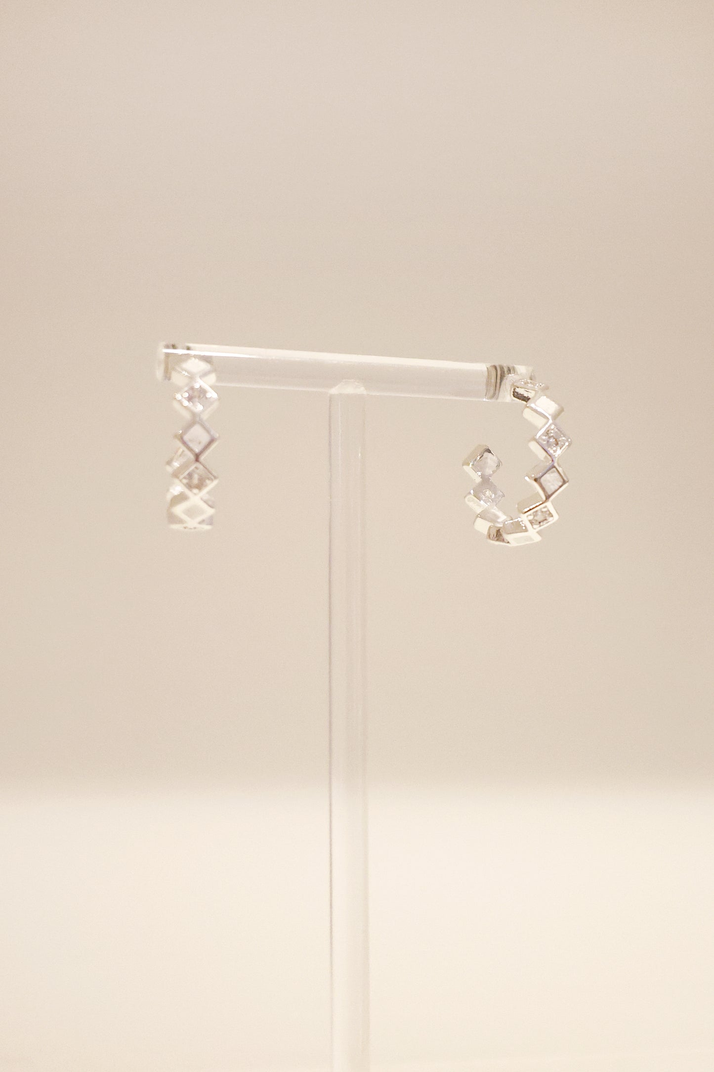 格紋系列｜白銀水泥格紋耳環 Lattice Series｜White Silver Cement Lattice Earrings