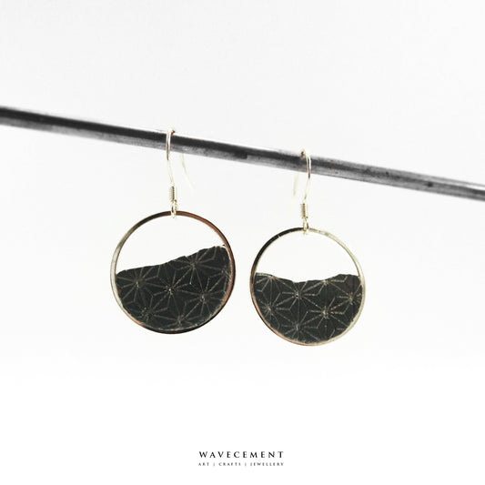 浮世繪系列｜黑金花紋水泥耳環 Ukiyo-e Series｜Black Gold Pattern Cement Earring